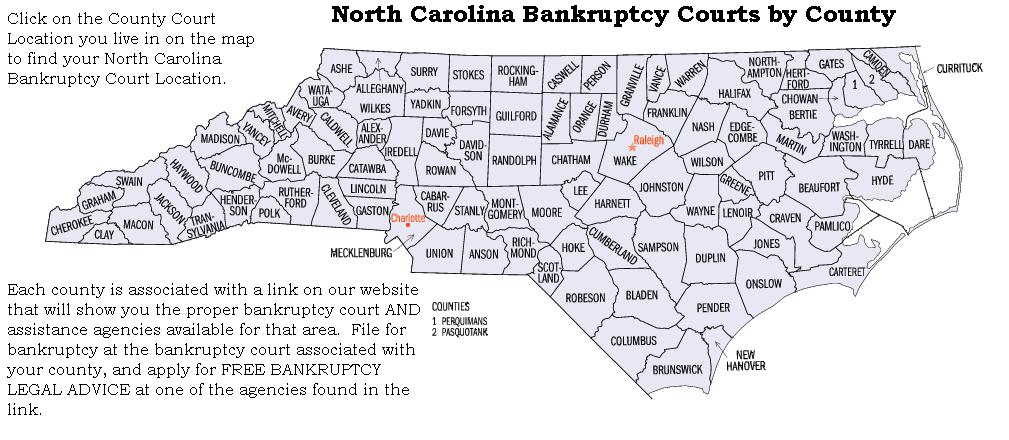 Find out which North Carolina bankruptcy court is assigned to which County 

with EZBankruptcyForms.com